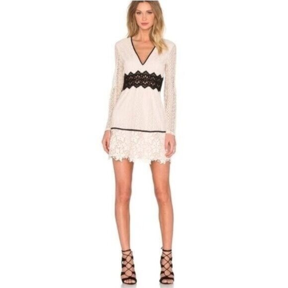 Bardot Bella Lace Cutout Mini Dress in Limestone - Picture 2 of 9